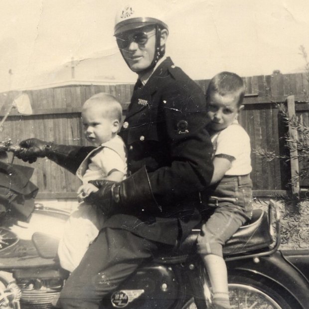 Tim Winton (at rear) with brother Michael and father John in Karrinyup, north Perth, circa 1965, not long before his father’s accident.