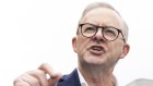 Opposition Leader Anthony Albanese addresses the media after voting at the Marrickville Town Hall,, in Sydney, NSW, on Saturday 21 May 2022. fedpol ausvotes22 Photo: Alex Ellinghausen