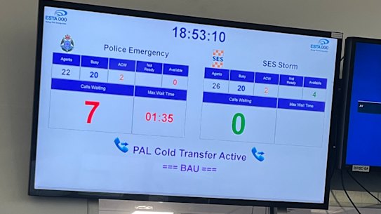 An example of a triple zero wallboard, showing seven police calls waiting to be picked up.
