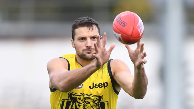 Resilient Tiger Toby Nankervis at training on Friday.