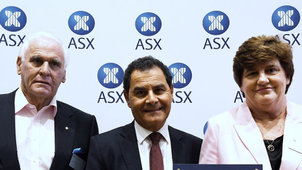 Next Science's major shareholder, Lang Walker, with chairman George Savvides and CEO Judith Mitchell. 