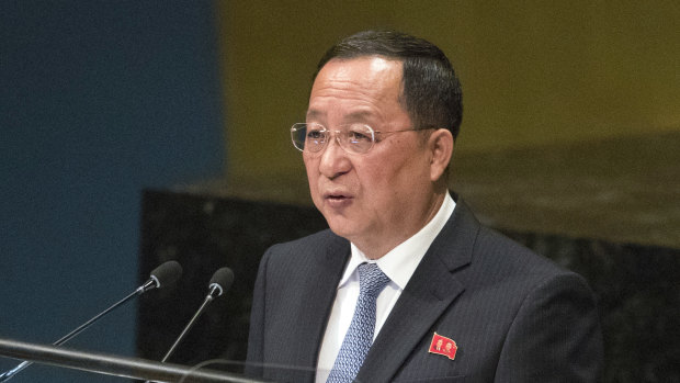 North Korean Foreign Minister Ri Yong-ho addresses the 73rd session of the United Nations General Assembly on Saturday.