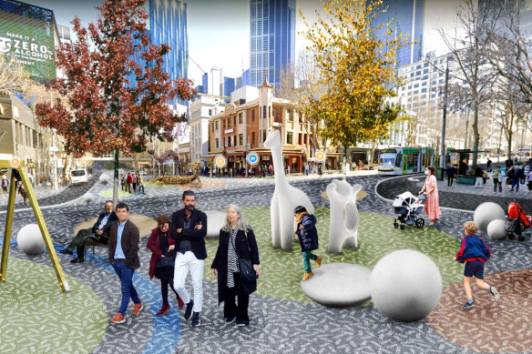 An artist's rendering of what Lonsdale Street would look like if the proposed superblock were implemented. 