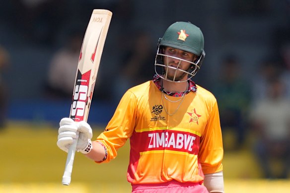 Zimbabwe’s Brian Bennett celebrates his half century.