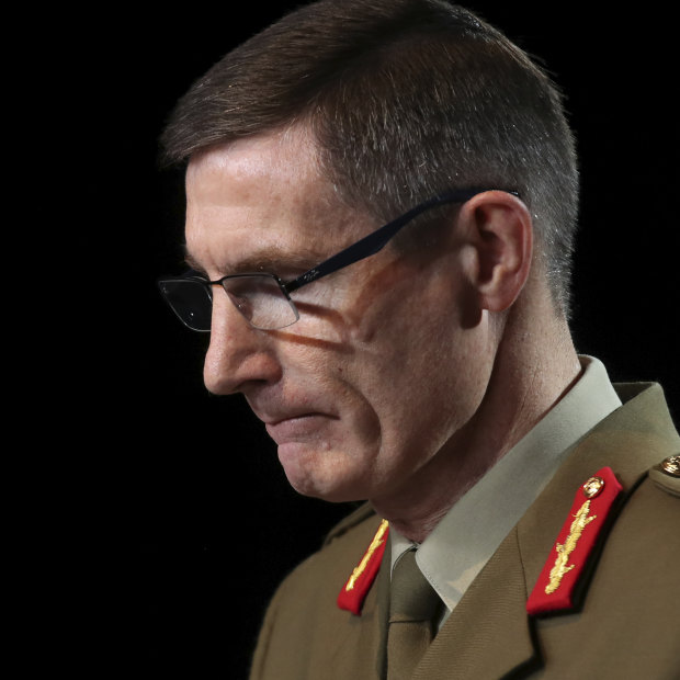 ADF Chief Angus Campbell releasing the Brereton Inquiry report, which found Australian soldiers were involved in close to 60 alleged war crimes, including murders. 