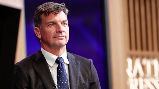 Shadow Treasurer Angus Taylor delivers his post-budget reply at the National Press Club in Canberra.