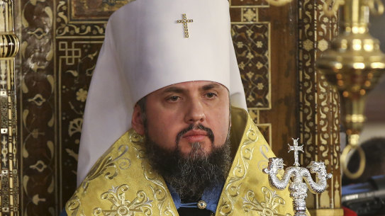 Metropolitan Epiphanius, the head of the independent Ukrainian Orthodox Church attends a religion service during a meeting to sign "Tomos" decree of autocephaly for the Ukrainian church at the Patriarchal Church of St. George in Istanbul, Turkey, on Saturday.