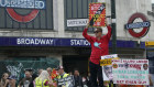 People protest against the Ultra Low Exclusion Zone in Tooting, south London.