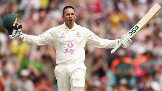Khawaja celebrating the first of two
centuries on his return to the Test side at the SCG in 2022 against England.
