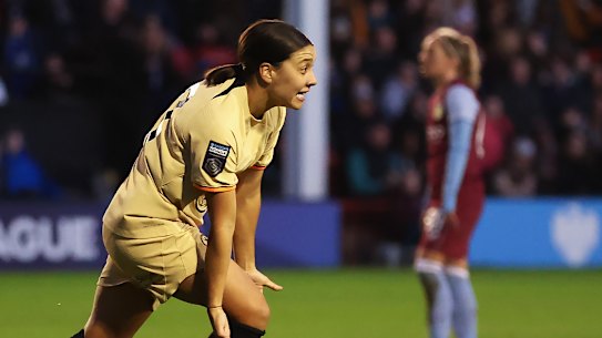 Sam Kerr celebrates. 