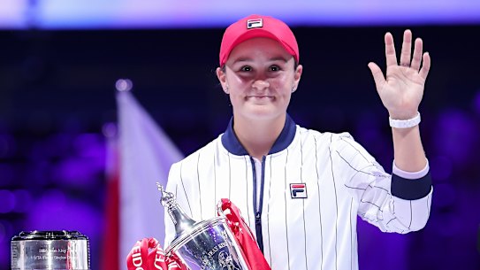 Ashleigh Barty acknowledges the crowd after her victory in China.