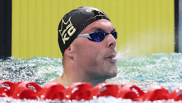 Kyle Chalmers looks on after competing in the men’s 100m freestyle at the Australian swimming trials in Sydney.