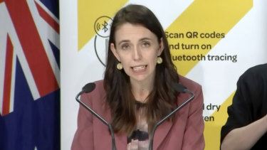 New Zealand Prime Minister Jacinda Ardern discussing the outbreak.