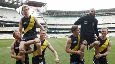 David Astbury and Bachar Houli were chaired from the ground.