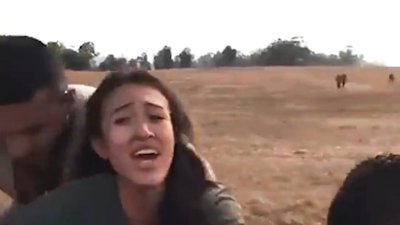 Noa Argamani being driven away from the music festival in Israel by Hamas fighters on October 7. 
