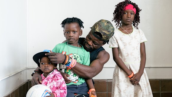 Jean Mabaka and his children, who are part of a sudden influx of asylum seekers arriving in Portland, Maine, from the Democratic Republic of Congo.
