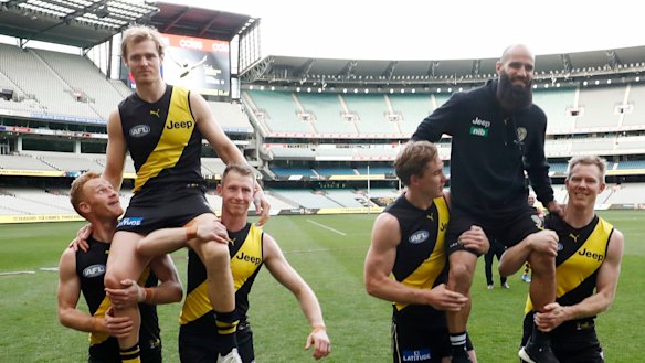 David Astbury and Bachar Houli were chaired from the ground.