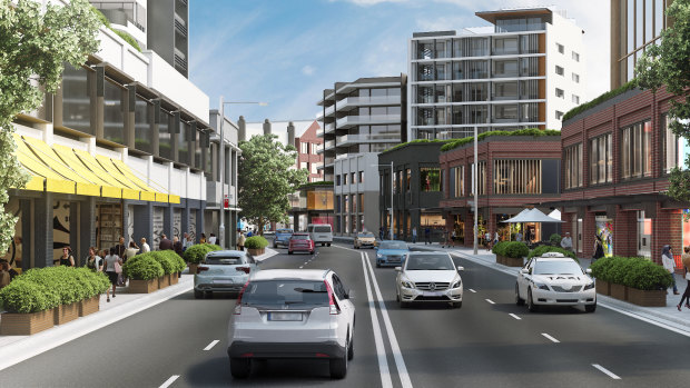 Artist's impression of how Pyrmont Bridge Road could look in the proposed revitalisation of the Parramatta Road corridor.