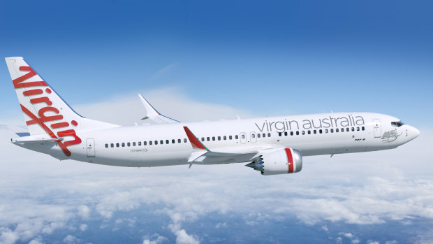 A mock-up of a Virgin 737 MAX. The airline has 40 of the aircraft on order. 