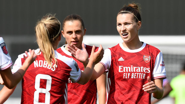 Steph Catley (right) has only played four WSL games for Arsenal since joining the club last year.