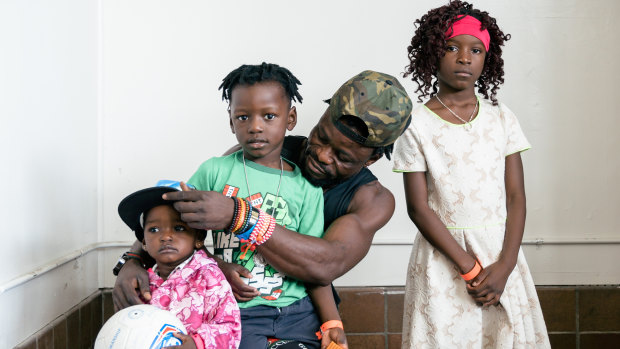 Jean Mabaka and his children, who are part of a sudden influx of asylum seekers arriving in Portland, Maine, from the Democratic Republic of Congo.