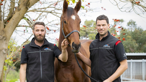 Brothers Dan and Ben Pearce with Dig Deep, who will run this Saturday at Ascot.