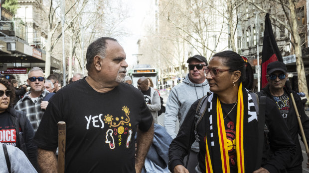 Nova Peris and former Essendon footballer Michael Long during the referendum campaign.