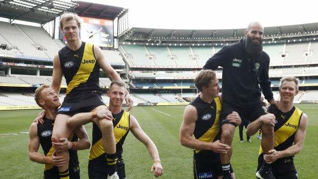 David Astbury and Bachar Houli were chaired from the ground.