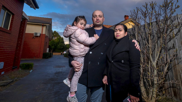 Chris Cox with wife Myra and daughter Sammy at their home in Oakleigh.