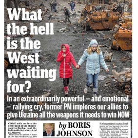 The cover of the London Daily Mail with Boris Johnson’s rallying call on Tuesday.