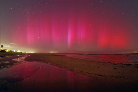 The aurora seen at Ricketts Point on Friday morning.