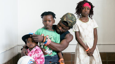 Jean Mabaka and his children, who are part of a sudden influx of asylum seekers arriving in Portland, Maine, from the Democratic Republic of Congo.