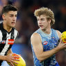 Collingwood’s Nick Daicos and North Melbourne’s Jason Horne-Francis.