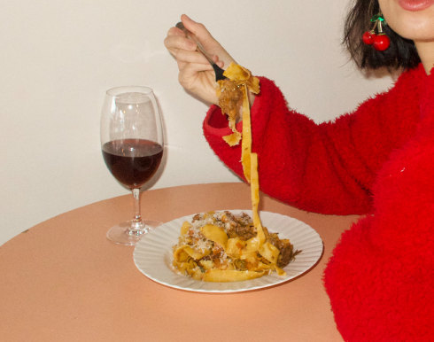 Pasta and wine at Cafe Freda’s.