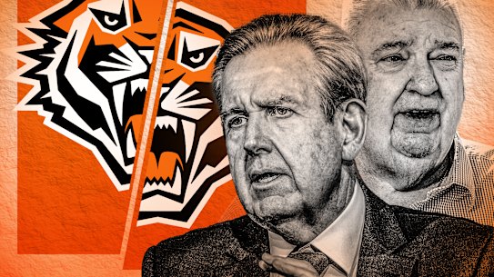 Wests Tigers officials Barry O’Farrell and Shane Richardson.