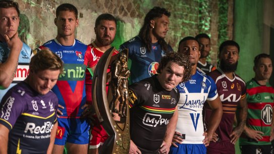 Eyes on the prize: Penrith’s Liam Martin checks out the Provan Summons Trophy on Monday.