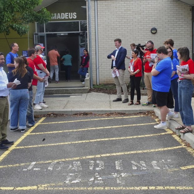 A voting centre for the seat of Werribee at Manor Lakes Primary School in Wyndham Vale on Saturday.