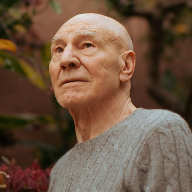 Patrick Stewart in the backyard of his Los Angeles home. “I wish my father could have been alive to see
this,” the actor says of his recent memoir.