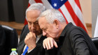 Benjamin Netanyahu (left) and  Benny Gantz at the swearing-in of the war cabinet in October last year.