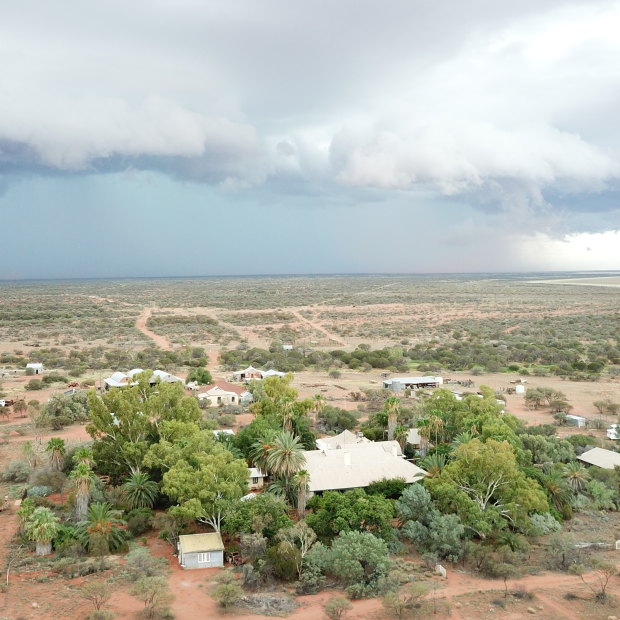A storm brews over the Wooleen Homestead. 