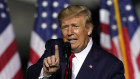 President Donald Trump speaks at a campaign rally. 