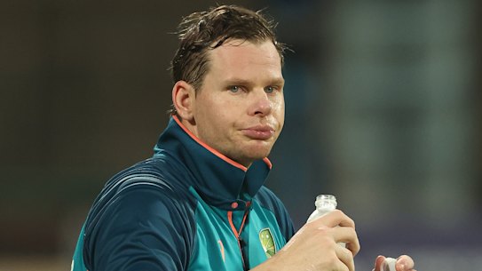 Steve Smith has a break between net sessions.