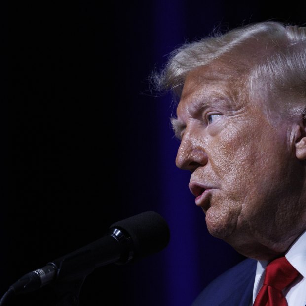 Republican presidential nominee Donald Trump speaks at the Huntington Place Convention Center in Detroit, Michigan.
