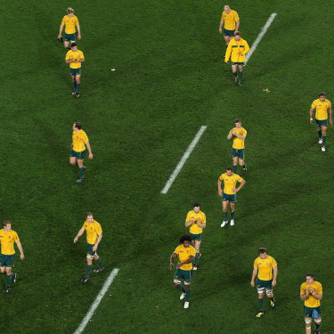 The Wallabies walk off the field after yet another defeat against the All Blacks, in the 2011 World Cup.