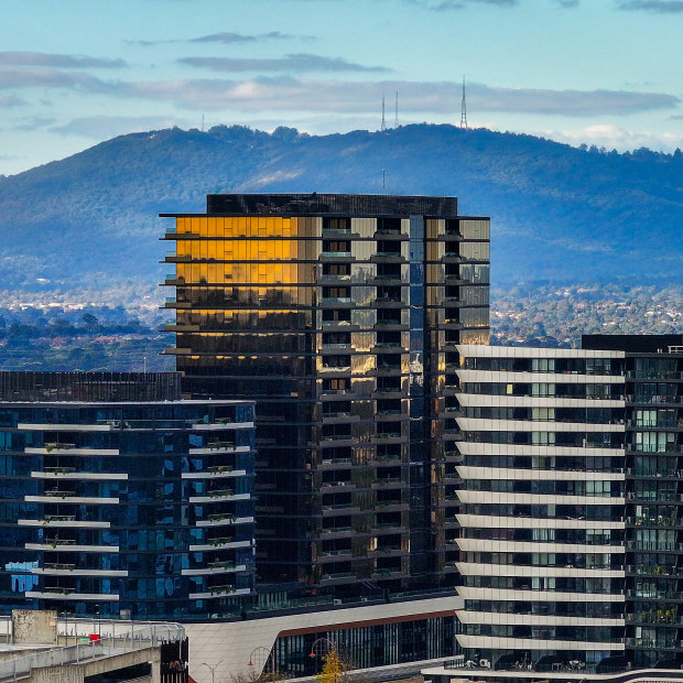 Glen Waverley’s new high-rises look out over suburban streets and the Dandenong Ranges.