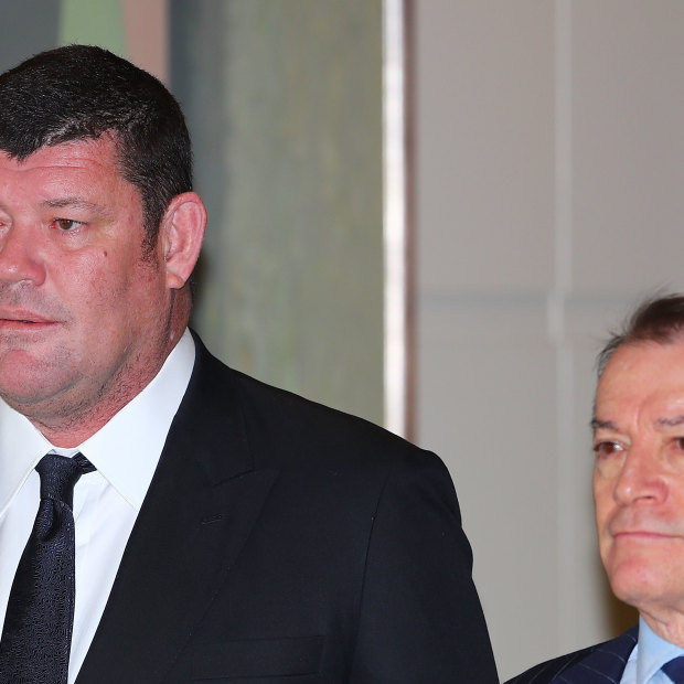 James Packer, left, and John Alexander in 2017. The inquiry has dug into who was calling the shots at Crown. 