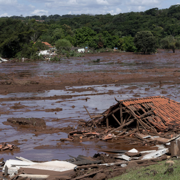 Homes lay in ruins after  a tailings dam collapsed at a Vale mine near Brumadinho, Brazil, on January 25.