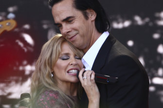 Kylie and Nick Cave at Glastonbury.
