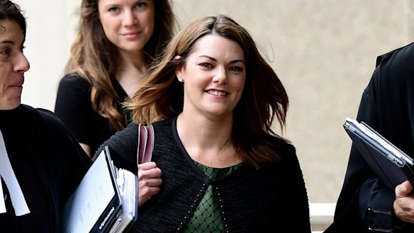 Greens senator Sarah Hanson-Young arrives at court on Wednesday.