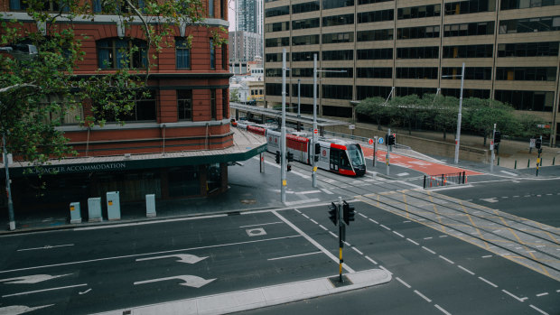 The normally busy Rawson Place, near Sydney's Central Station, was deserted on Wednesday as the city shuts down.